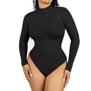Women's Turtleneck Long Sleeves Soft Stretchy Bodysuit Thong Top Leotard M